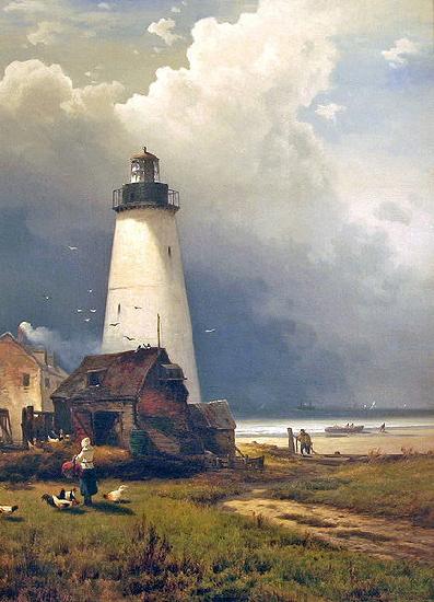 Edward Moran Sandy Hook Lighthouse oil painting picture